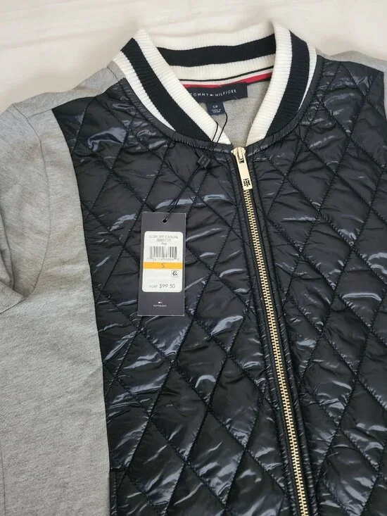 Tommy Hilfiger Women's Lush Life Casual Quilted Bomber Jacket Black/Gray S/P NWT - Picture 7 of 13
